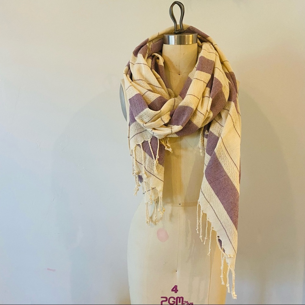 Summer scarf - light scarf/one size/lavender purple violet-ivory color - striped